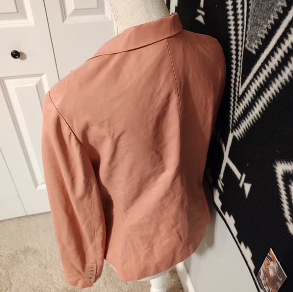 🩷 GUC Piazza Sempione Genuine Italian Leather Button Front Blazer, Pink, 46/M - Picture 3 of 10